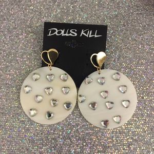 NWT Dolls Kill Heart Feelings Rhinestone Earrings